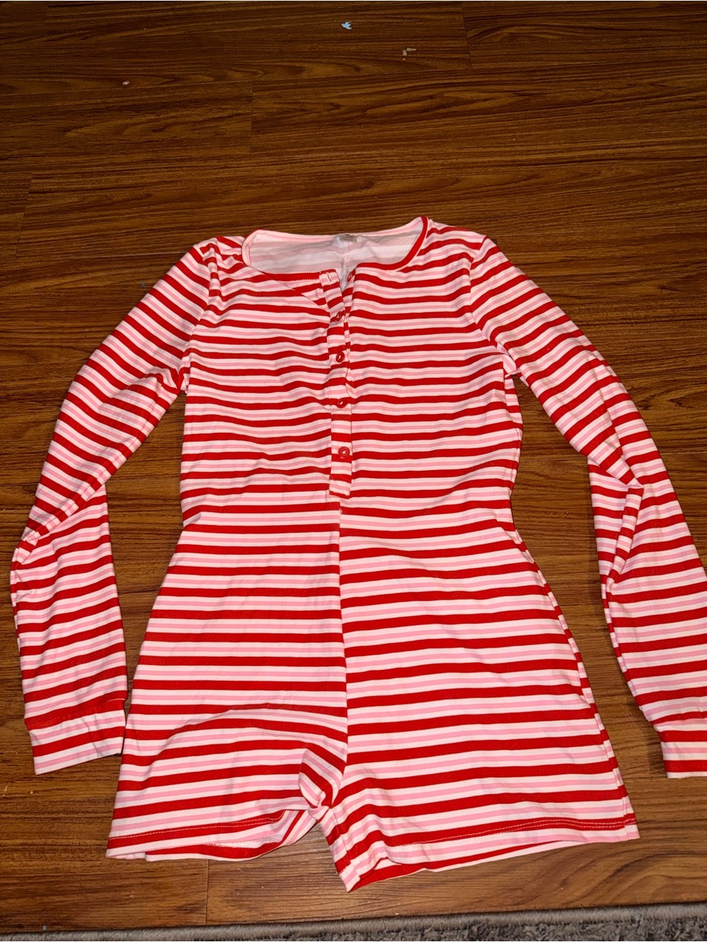 Striped Red and White Long-Sleeve One-Piece Pajama Romper